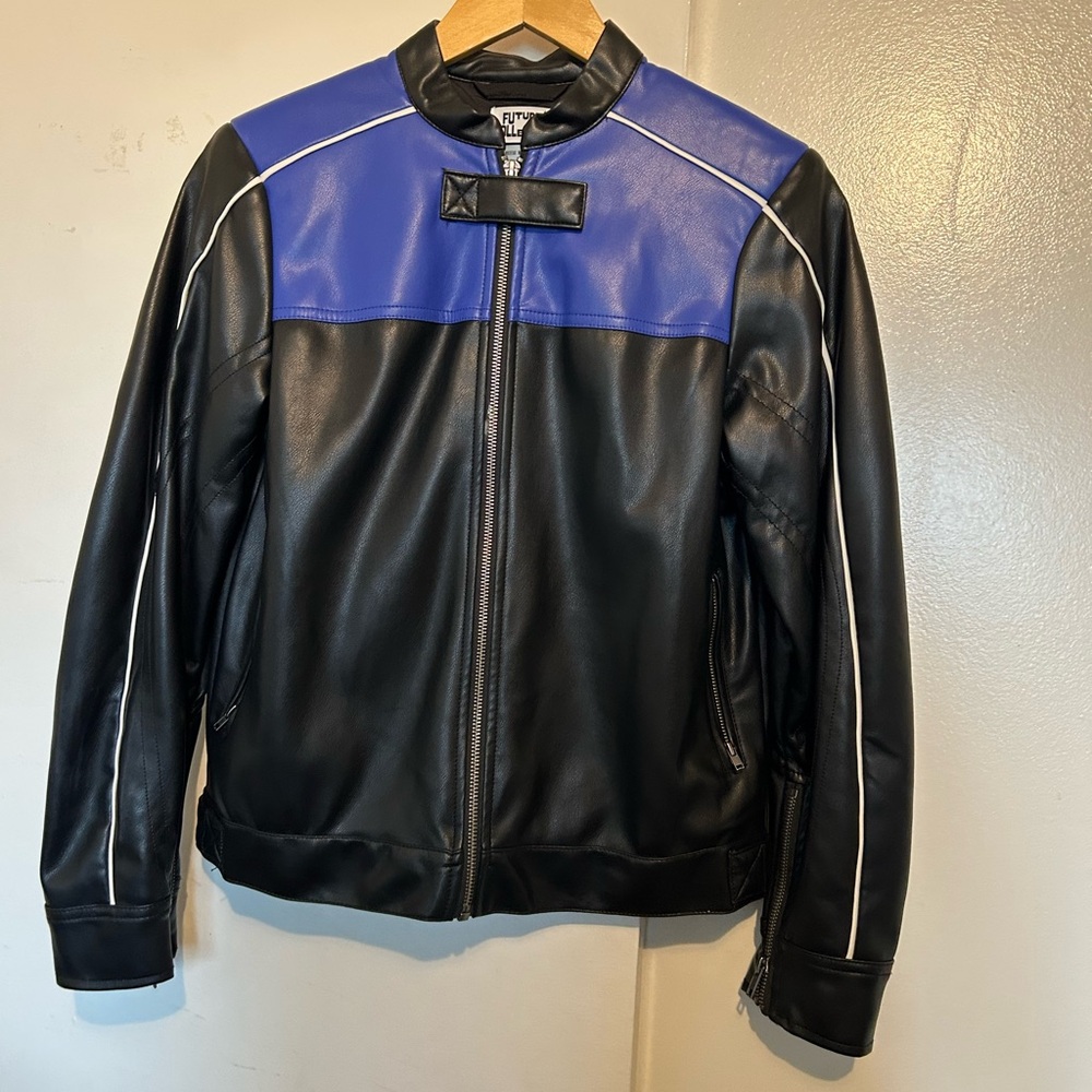 Women’s Black and Blue Faux Leather Jacket